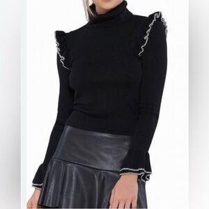 LOFT Black Ruffle Trim Blouse size Xl runs small NWOT